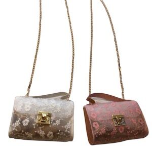 Elegant Floral Chain Strap Bags - White-and Pink